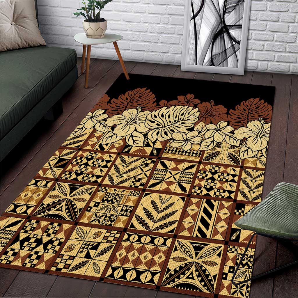Niue Hiapo Motif Area Rug Tapa Classic - Black Ver LT7 Black - Polynesian Pride