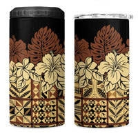 Niue Hiapo Motif 4 in 1 Can Cooler Tumbler Tapa Classic - Black Ver LT7 One Size: 16 oz Black - Polynesian Pride