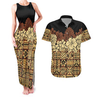Niue Hiapo Motif Couples Matching Tank Maxi Dress and Hawaiian Shirt Tapa Classic - Black Ver LT7 Black - Polynesian Pride