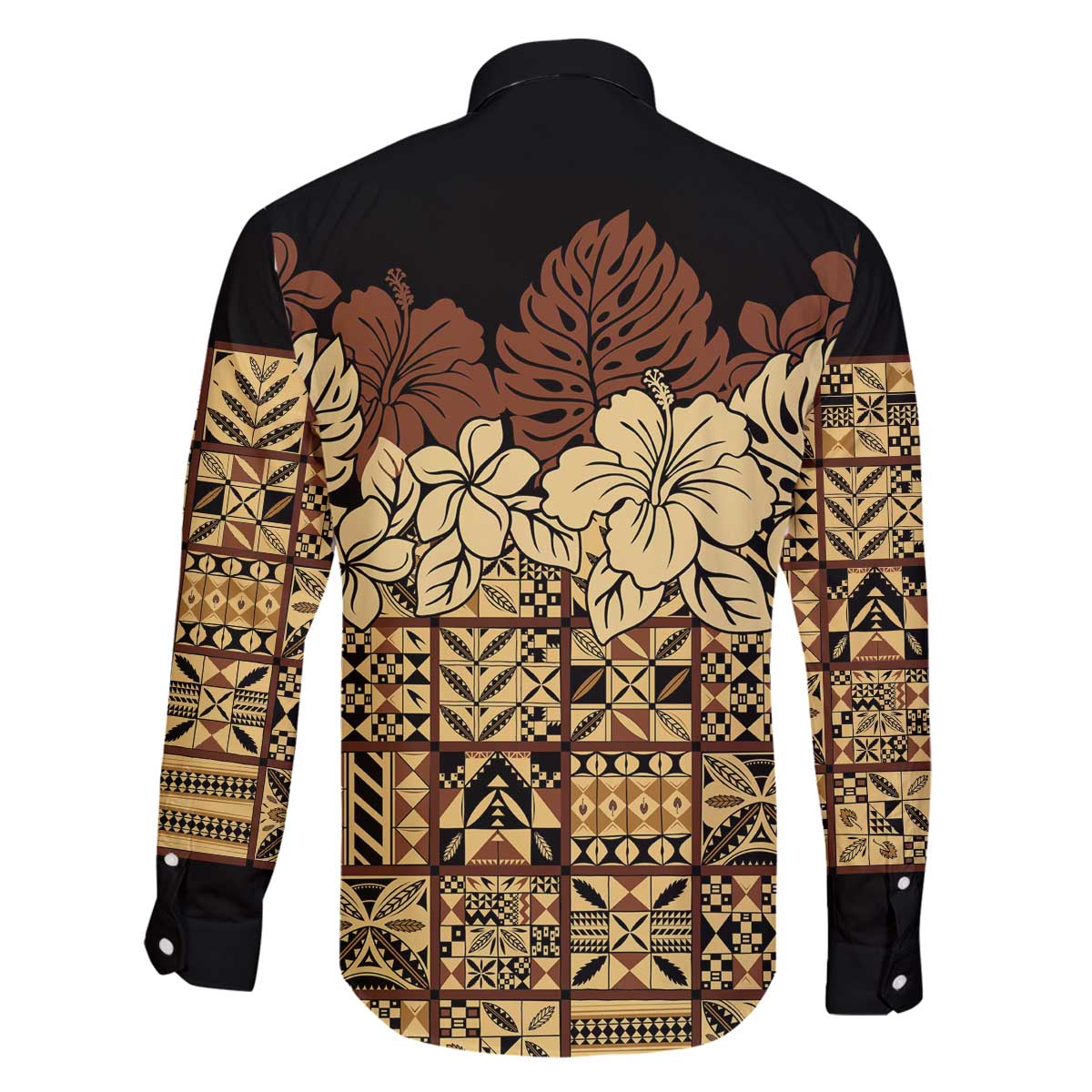 Niue Hiapo Motif Family Matching Off The Shoulder Long Sleeve Dress and Hawaiian Shirt Tapa Classic - Black Ver LT7 - Polynesian Pride