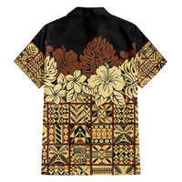 Niue Hiapo Motif Family Matching Off Shoulder Maxi Dress and Hawaiian Shirt Tapa Classic - Black Ver LT7 - Polynesian Pride