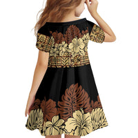 Niue Hiapo Motif Family Matching Off Shoulder Short Dress and Hawaiian Shirt Tapa Classic - Black Ver LT7 - Polynesian Pride