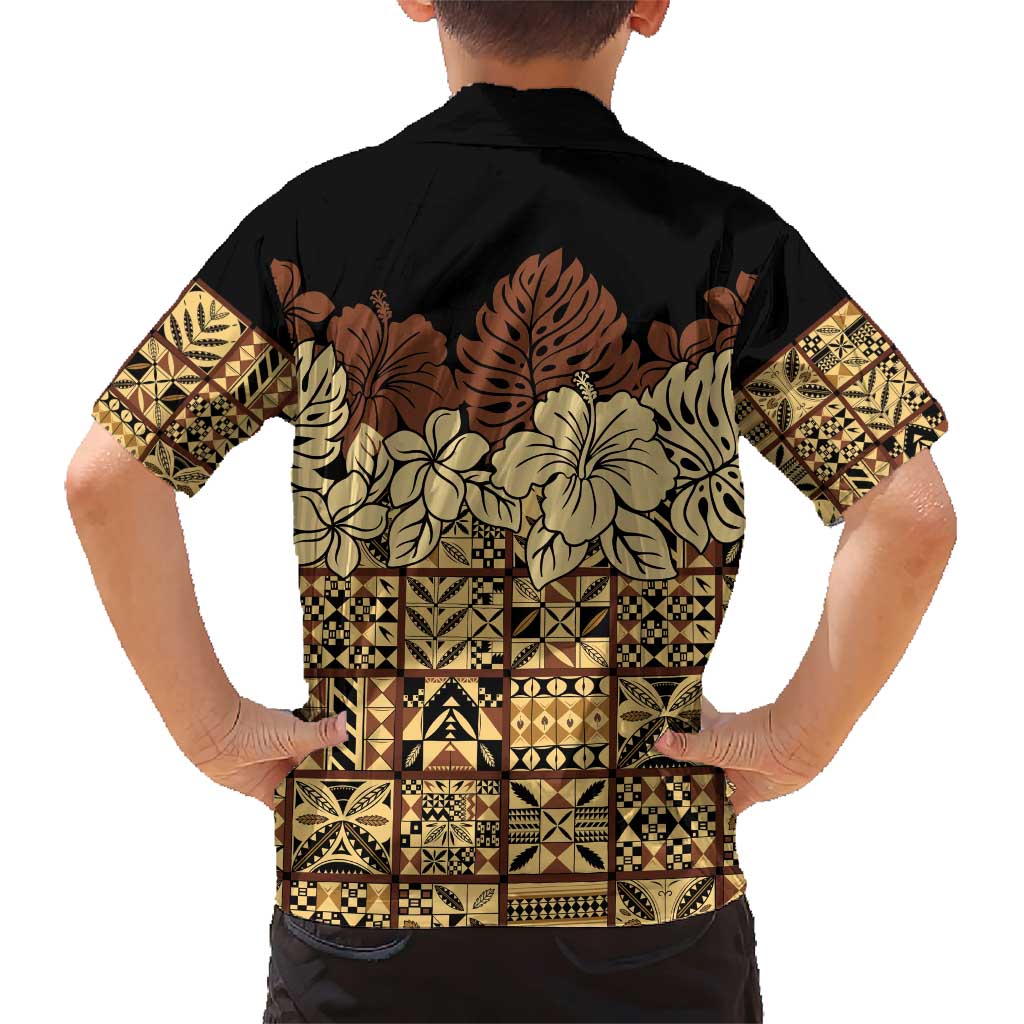 Niue Hiapo Motif Family Matching Short Sleeve Bodycon Dress and Hawaiian Shirt Tapa Classic - Black Ver LT7 - Polynesian Pride