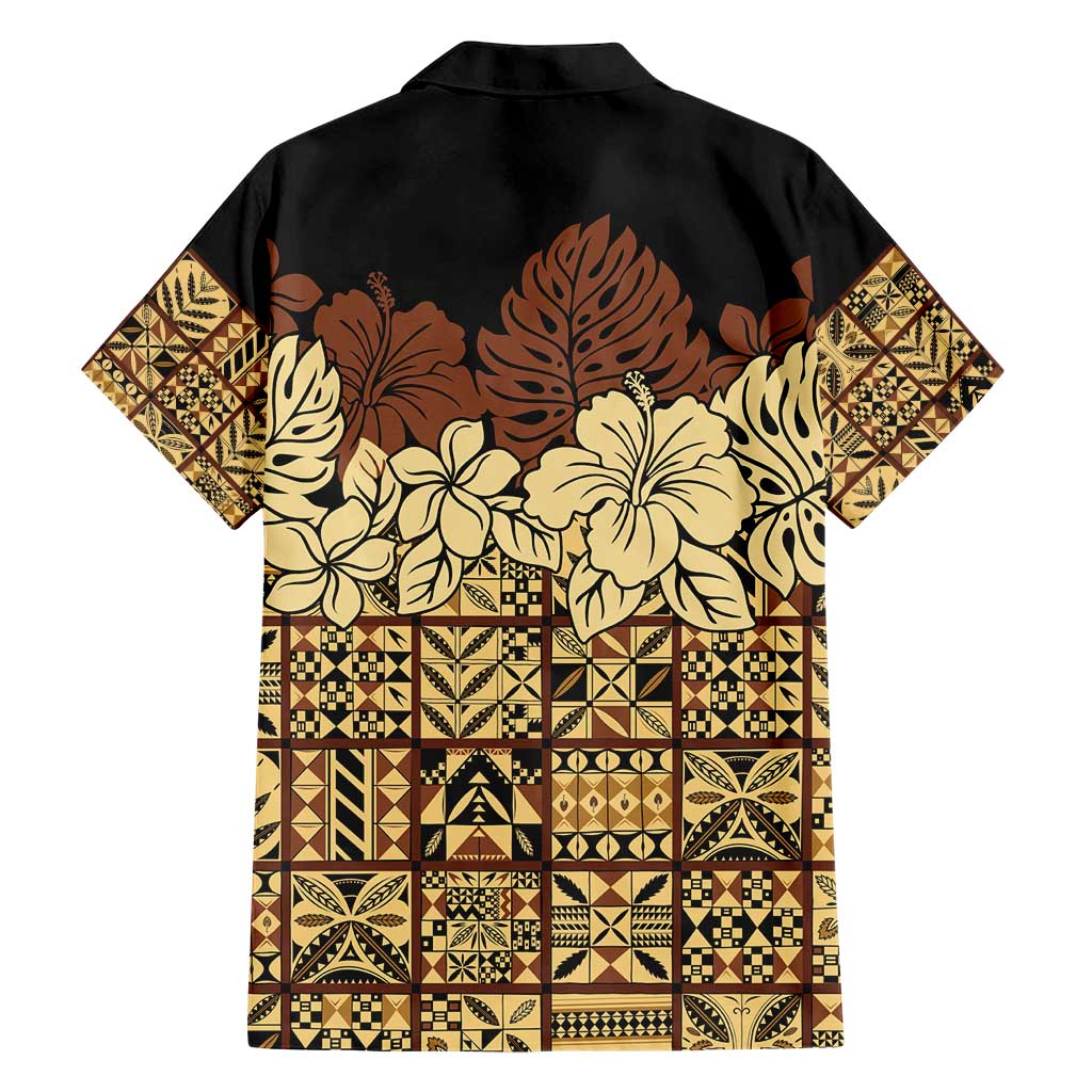 Niue Hiapo Motif Family Matching Short Sleeve Bodycon Dress and Hawaiian Shirt Tapa Classic - Black Ver LT7 - Polynesian Pride
