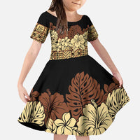 Niue Hiapo Motif Family Matching Summer Maxi Dress and Hawaiian Shirt Tapa Classic - Black Ver LT7 Daughter's Dress Black - Polynesian Pride