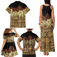 Niue Hiapo Motif Family Matching Tank Maxi Dress and Hawaiian Shirt Tapa Classic - Black Ver LT7 - Polynesian Pride