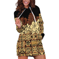 Niue Hiapo Motif Hoodie Dress Tapa Classic - Black Ver LT7 Black - Polynesian Pride