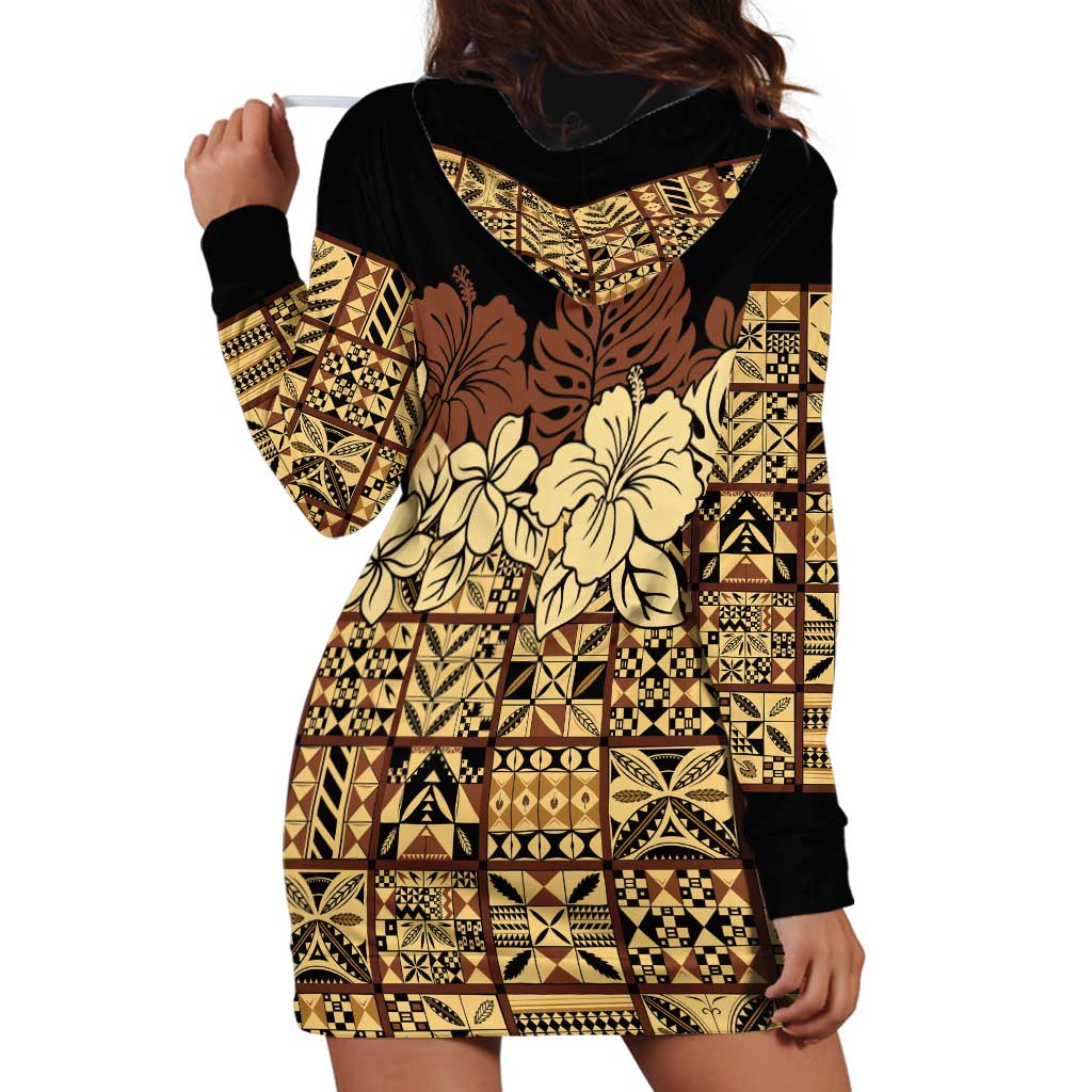 Niue Hiapo Motif Hoodie Dress Tapa Classic - Black Ver LT7 - Polynesian Pride