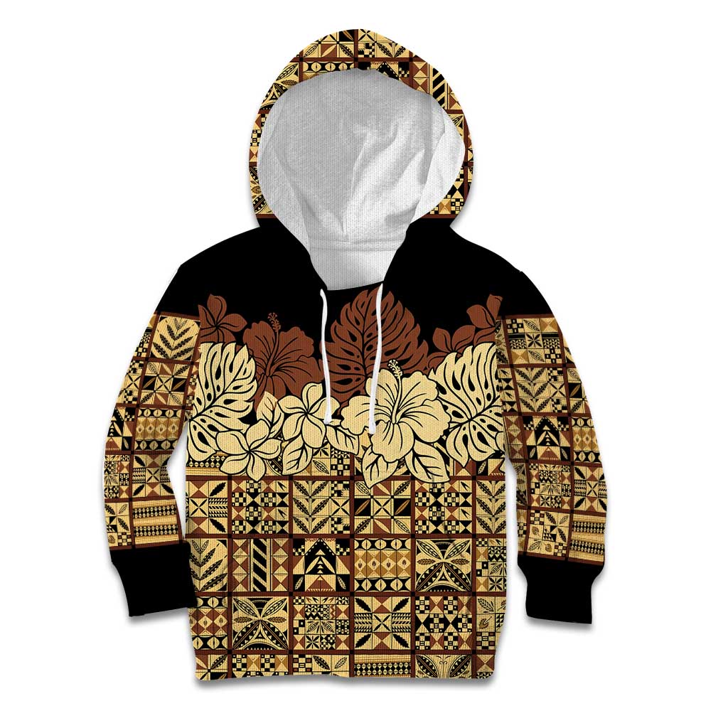 Niue Hiapo Motif Kid Hoodie Tapa Classic - Black Ver LT7 Hoodie Black - Polynesian Pride