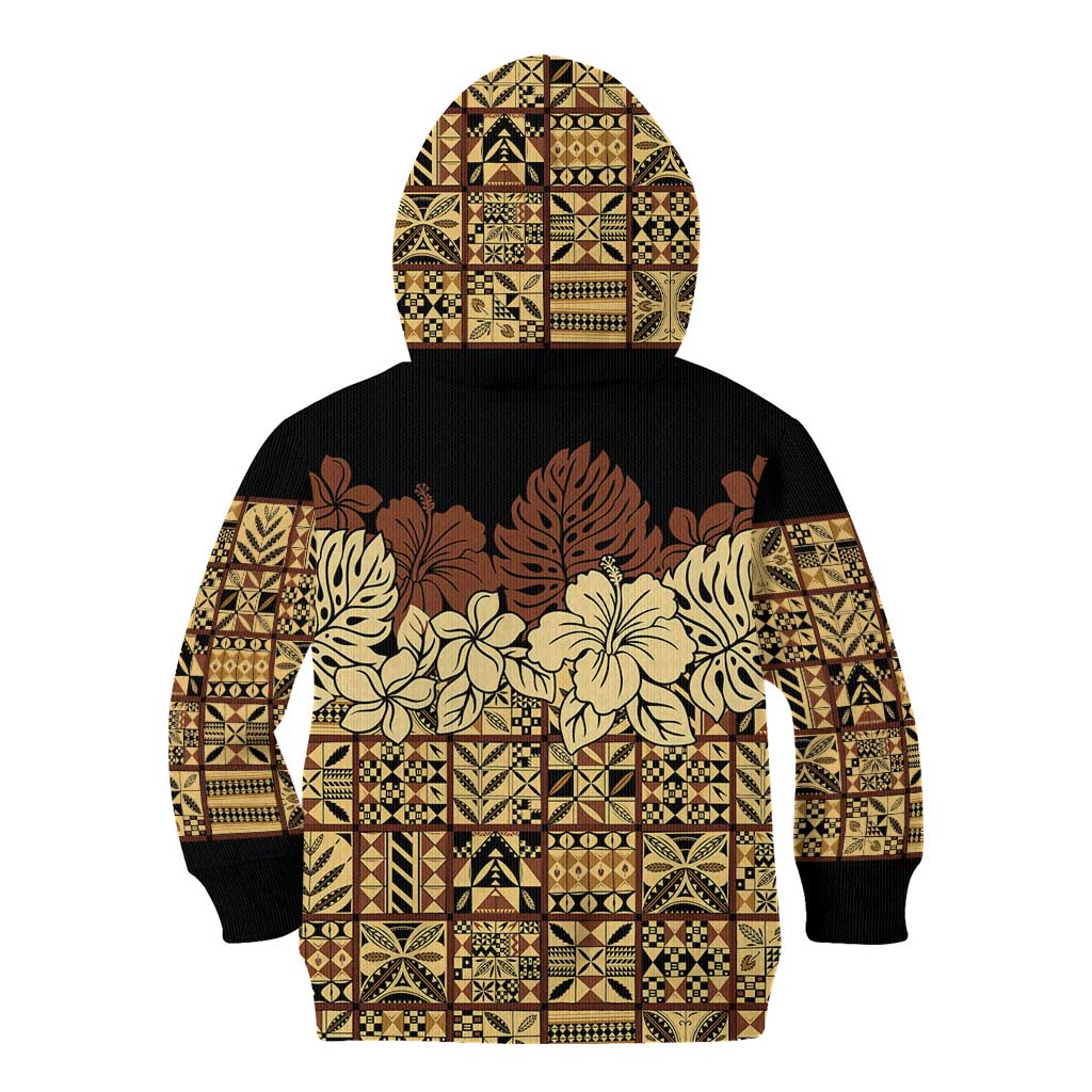 Niue Hiapo Motif Kid Hoodie Tapa Classic - Black Ver LT7 - Polynesian Pride