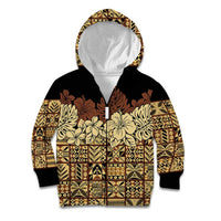 Niue Hiapo Motif Kid Hoodie Tapa Classic - Black Ver LT7 Zip Hoodie Black - Polynesian Pride