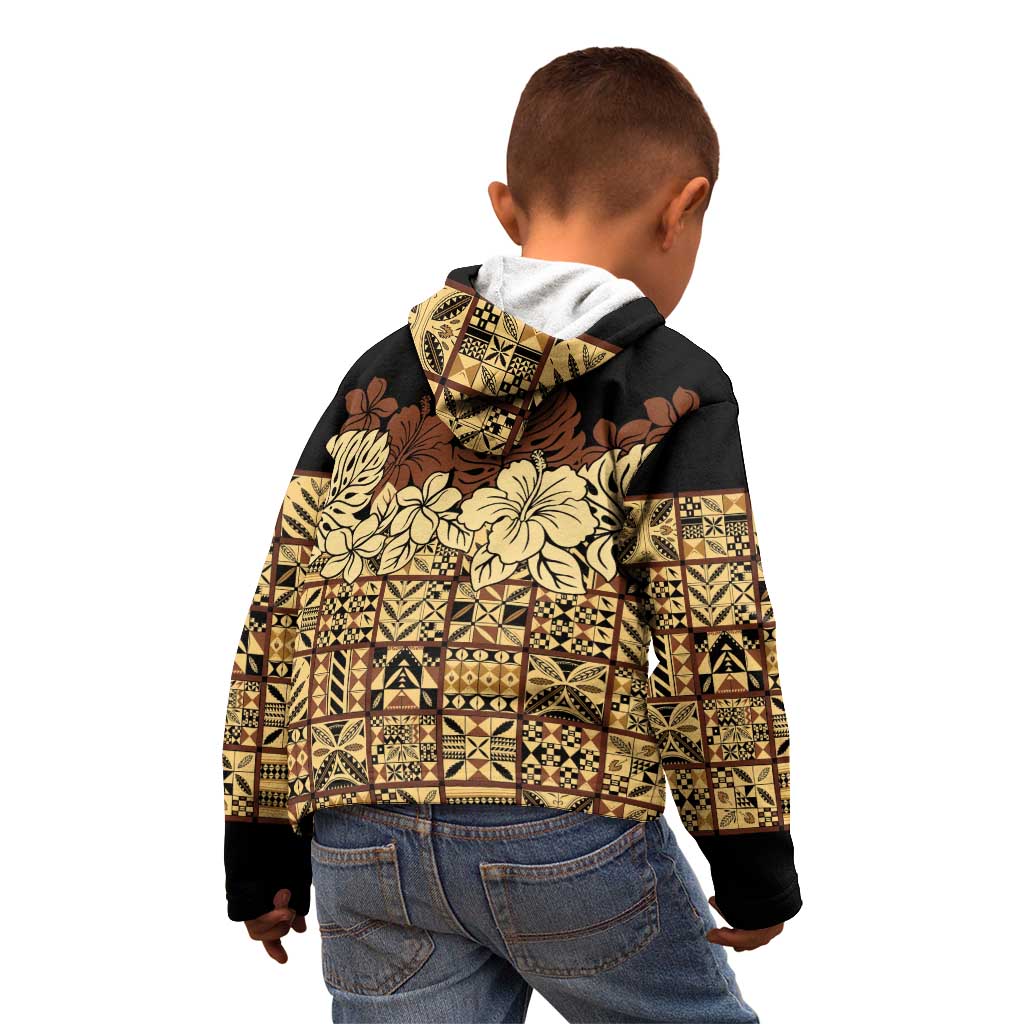 Niue Hiapo Motif Kid Hoodie Tapa Classic - Black Ver LT7 - Polynesian Pride