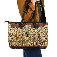 Niue Hiapo Motif Leather Tote Bag Tapa Classic - Black Ver