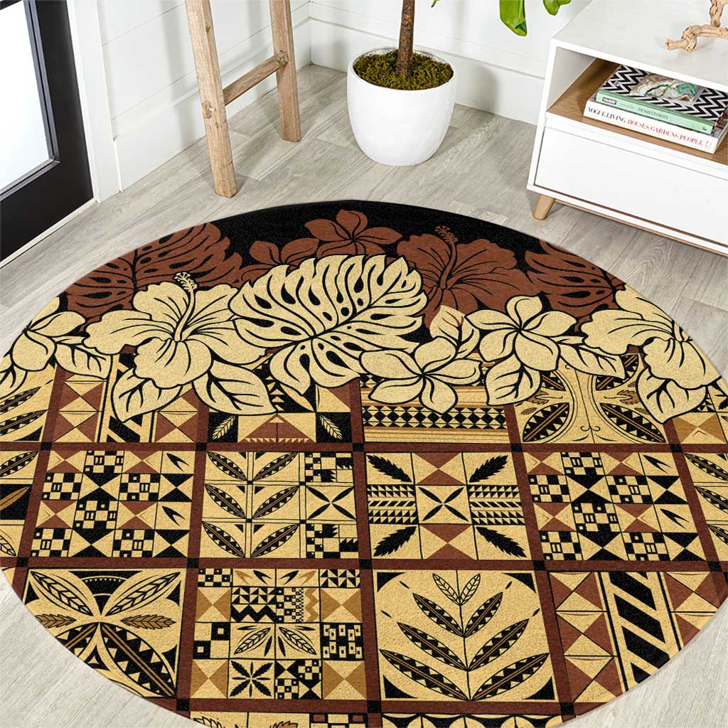Niue Hiapo Motif Round Carpet Tapa Classic - Black Ver LT7 Black - Polynesian Pride
