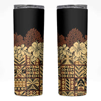 Niue Hiapo Motif Skinny Tumbler Tapa Classic - Black Ver LT7 Black - Polynesian Pride