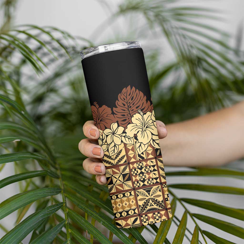 Niue Hiapo Motif Skinny Tumbler Tapa Classic - Black Ver LT7 - Polynesian Pride