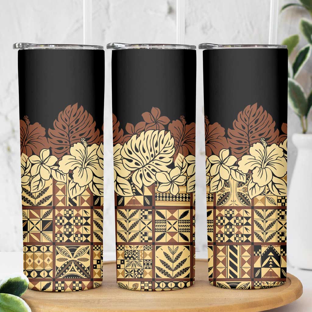 Niue Hiapo Motif Skinny Tumbler Tapa Classic - Black Ver LT7 - Polynesian Pride