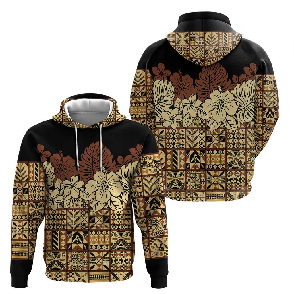 Niue Hiapo Motif Zip Hoodie Tapa Classic - Black Ver