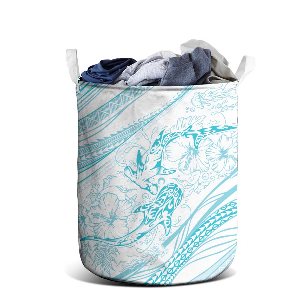 Sharks Couple Dreamy Polynesians Floral Sea Laundry Basket Turquoise - Polynesian Pride