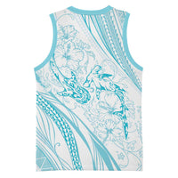 Sharks Couple Dreamy Polynesians Floral Sea Basketball Jersey Turquoise - Polynesian Pride