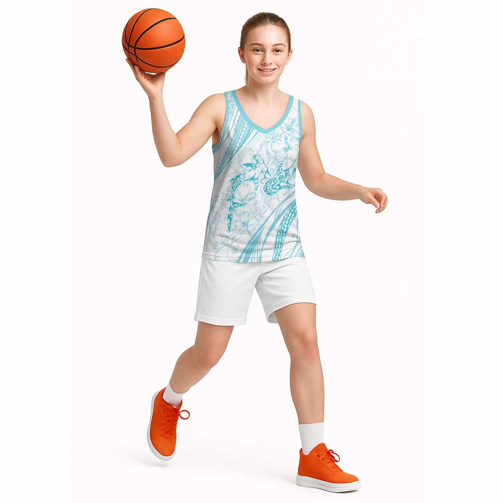 Sharks Couple Dreamy Polynesians Floral Sea Basketball Jersey Turquoise - Polynesian Pride