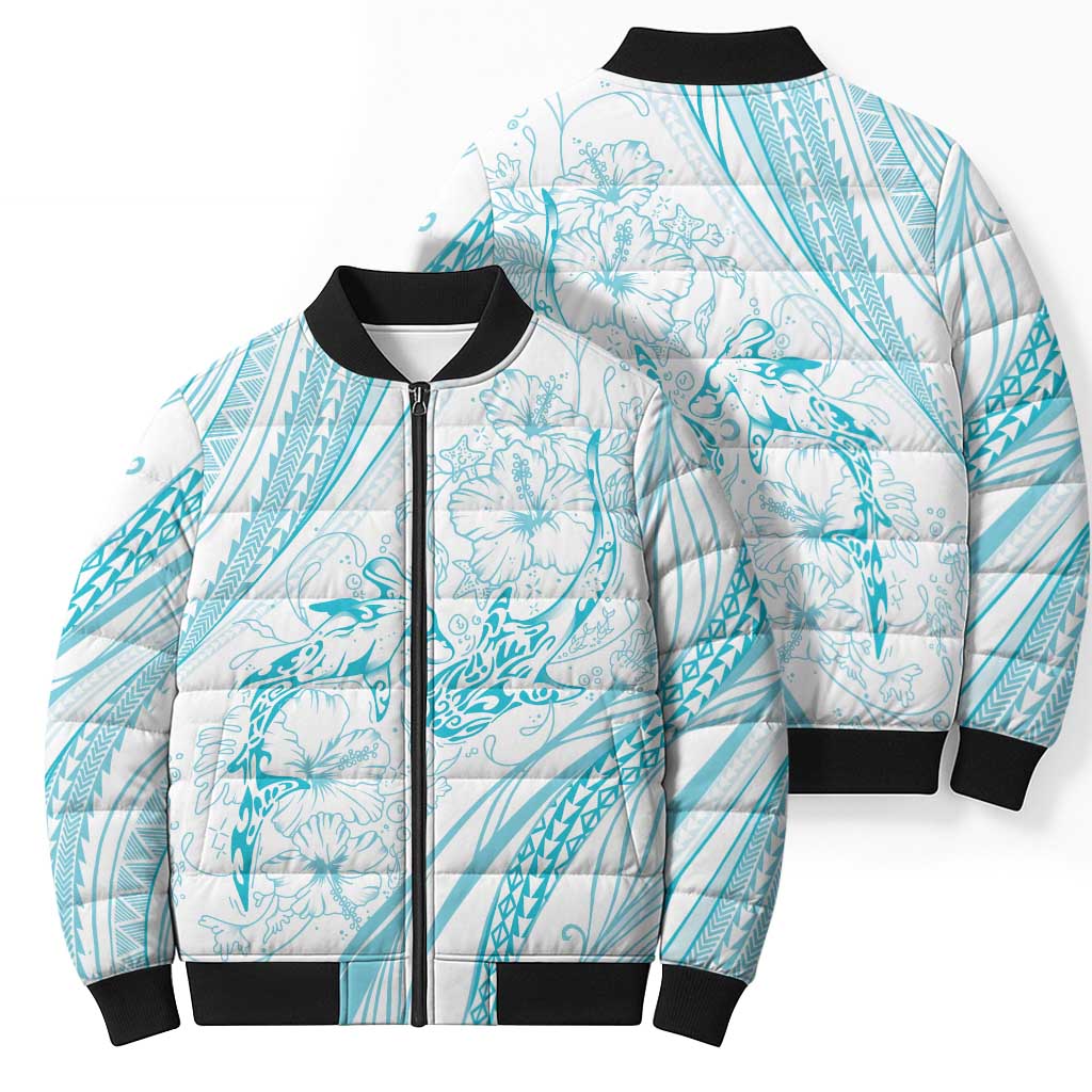 Sharks Couple Dreamy Polynesians Floral Sea Bomber Puffer Jacket Turquoise - Polynesian Pride