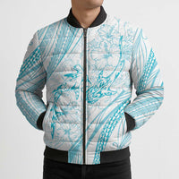 Sharks Couple Dreamy Polynesians Floral Sea Bomber Puffer Jacket Turquoise - Polynesian Pride