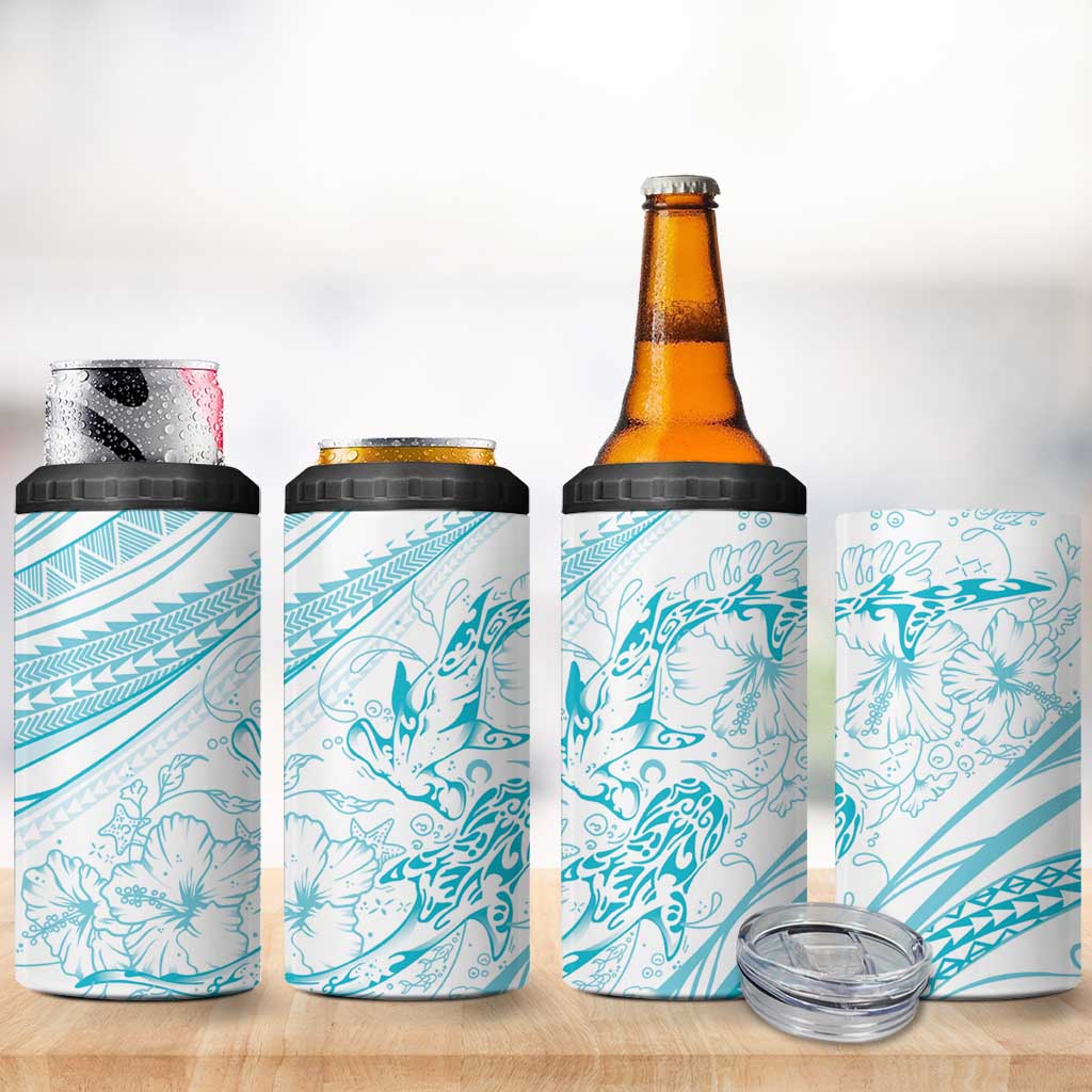 Sharks Couple Dreamy Polynesians Floral Sea 4 in 1 Can Cooler Tumbler Turquoise LT7 - Polynesian Pride