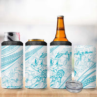 Sharks Couple Dreamy Polynesians Floral Sea 4 in 1 Can Cooler Tumbler Turquoise LT7 - Polynesian Pride