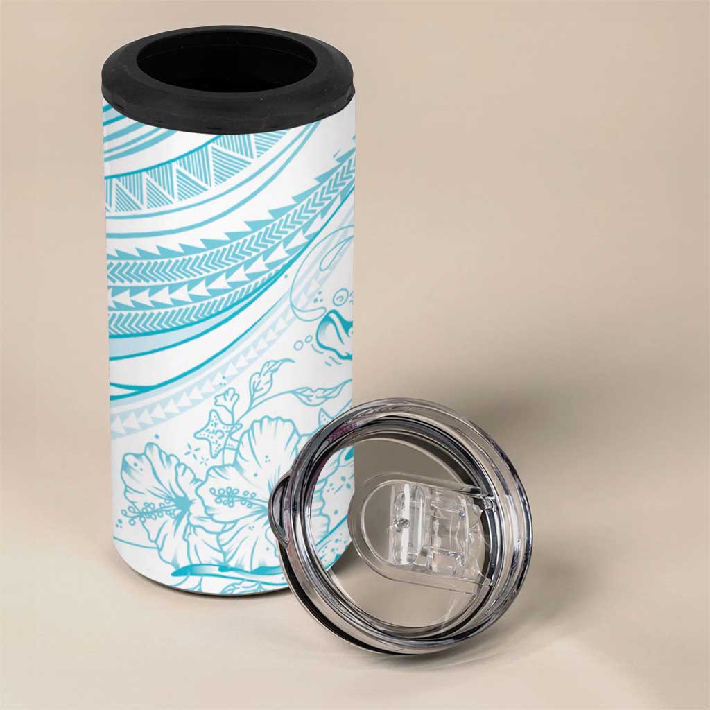 Sharks Couple Dreamy Polynesians Floral Sea 4 in 1 Can Cooler Tumbler Turquoise LT7 - Polynesian Pride