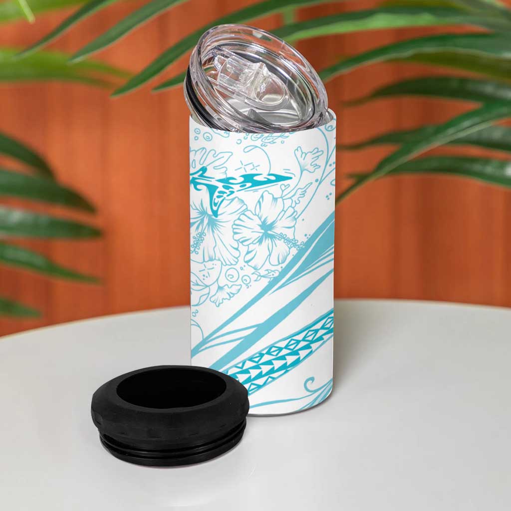 Sharks Couple Dreamy Polynesians Floral Sea 4 in 1 Can Cooler Tumbler Turquoise LT7 - Polynesian Pride