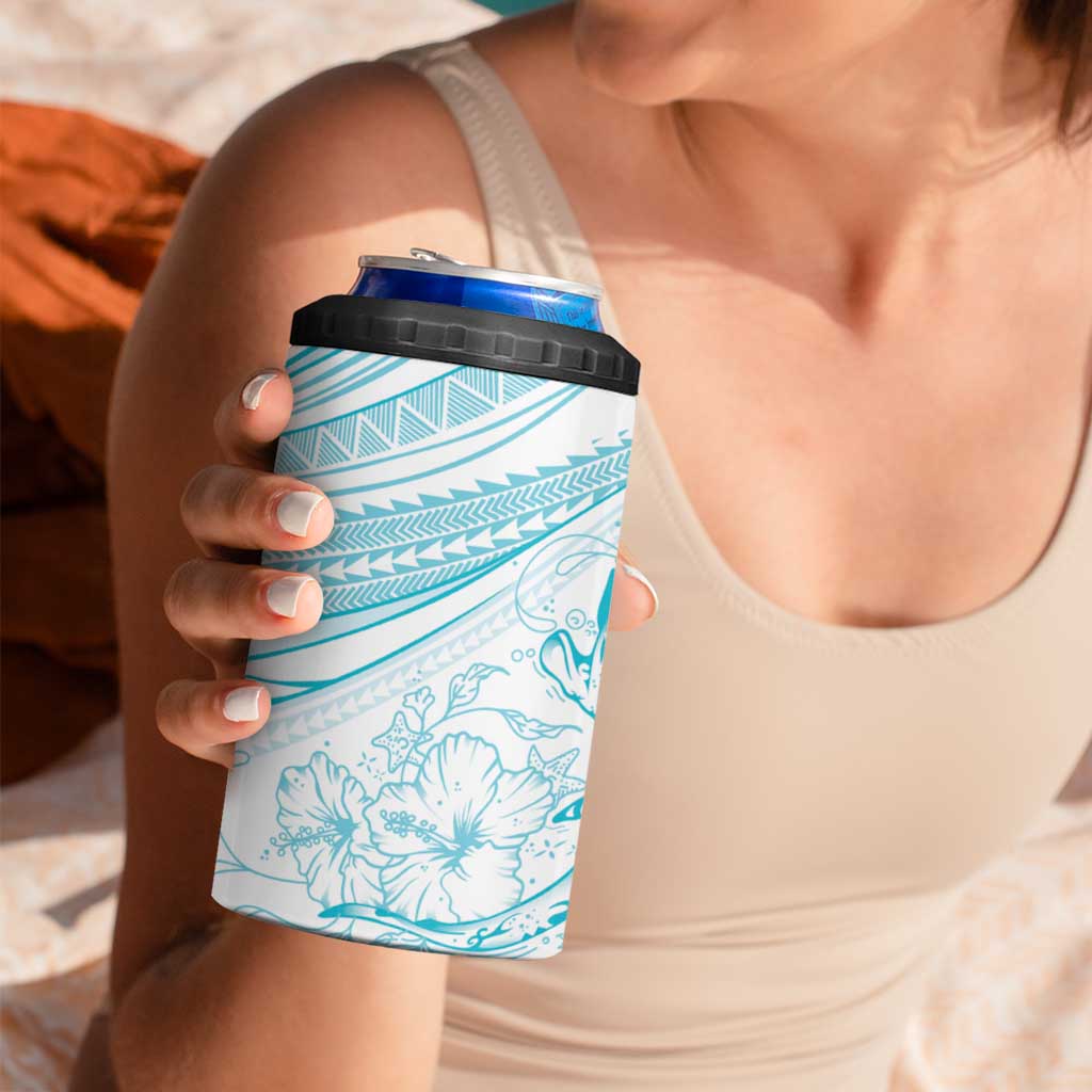 Sharks Couple Dreamy Polynesians Floral Sea 4 in 1 Can Cooler Tumbler Turquoise LT7 - Polynesian Pride