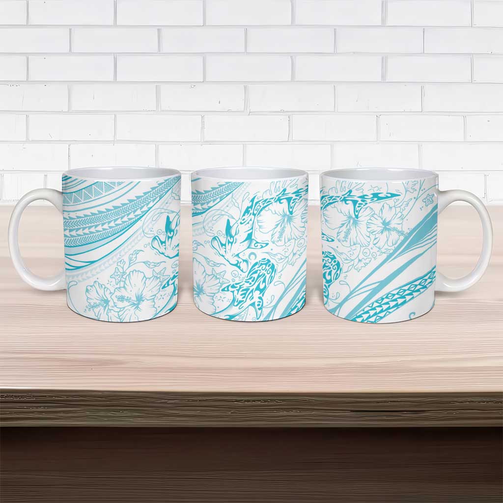 Sharks Couple Dreamy Polynesians Floral Sea Ceramic Mug Turquoise - Polynesian Pride