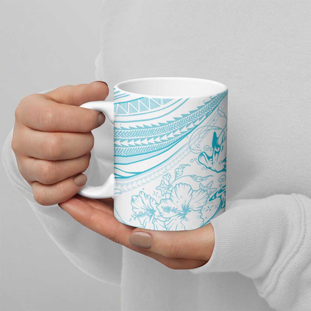 Sharks Couple Dreamy Polynesians Floral Sea Ceramic Mug Turquoise - Polynesian Pride