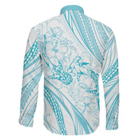 Sharks Couple Dreamy Polynesians Floral Sea Family Matching Long Sleeve Bodycon Dress and Hawaiian Shirt Turquoise LT7 - Polynesian Pride
