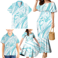 Sharks Couple Dreamy Polynesians Floral Sea Family Matching Mermaid Dress and Hawaiian Shirt Turquoise LT7 - Polynesian Pride