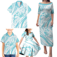 Sharks Couple Dreamy Polynesians Floral Sea Family Matching Puletasi and Hawaiian Shirt Turquoise LT7 - Polynesian Pride