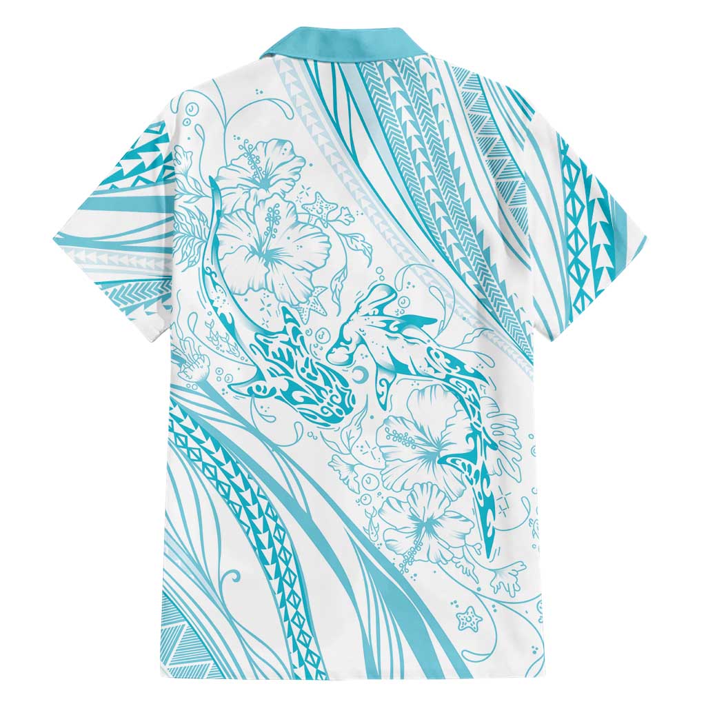 Sharks Couple Dreamy Polynesians Floral Sea Family Matching Puletasi and Hawaiian Shirt Turquoise LT7 - Polynesian Pride