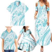Sharks Couple Dreamy Polynesians Floral Sea Family Matching Summer Maxi Dress and Hawaiian Shirt Turquoise LT7 - Polynesian Pride