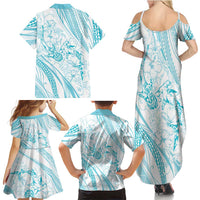 Sharks Couple Dreamy Polynesians Floral Sea Family Matching Summer Maxi Dress and Hawaiian Shirt Turquoise LT7 - Polynesian Pride