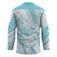 Sharks Couple Dreamy Polynesians Floral Sea Hockey Jersey Turquoise - Polynesian Pride