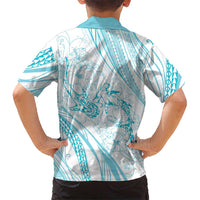 Sharks Couple Dreamy Polynesians Floral Sea Kid Hawaiian Shirt Turquoise - Polynesian Pride