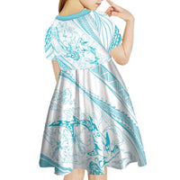 Sharks Couple Dreamy Polynesians Floral Sea Kid Short Sleeve Dress Turquoise LT7 - Polynesian Pride