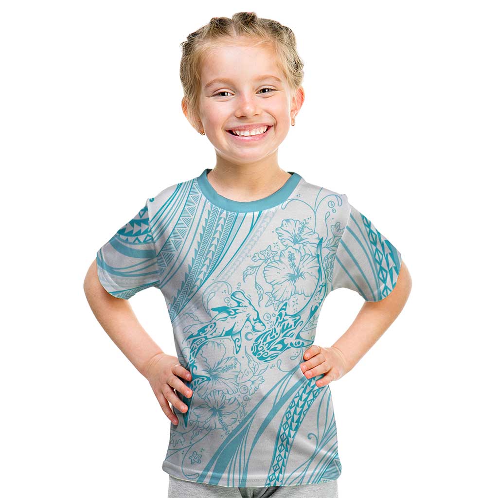 Sharks Couple Dreamy Polynesians Floral Sea Kid T Shirt Turquoise LT7 Turquoise - Polynesian Pride