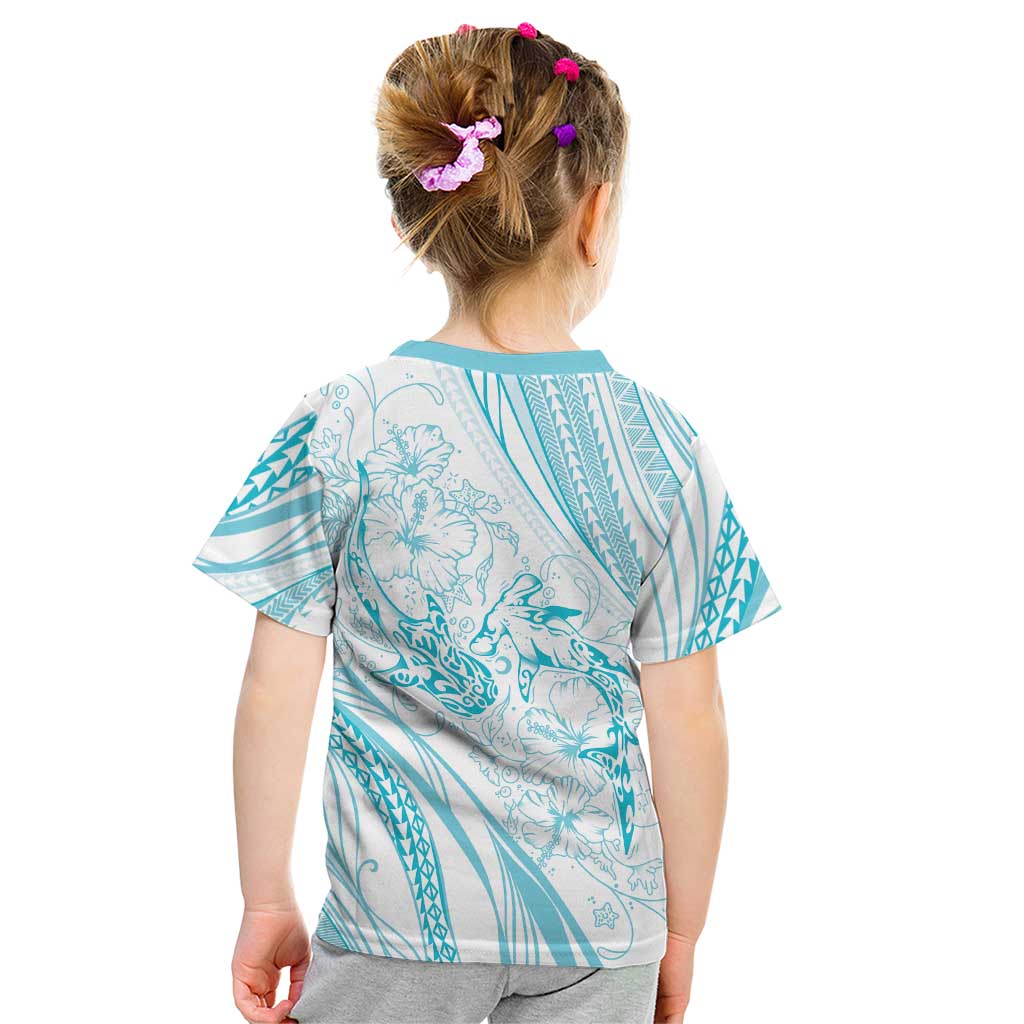 Sharks Couple Dreamy Polynesians Floral Sea Kid T Shirt Turquoise LT7 - Polynesian Pride