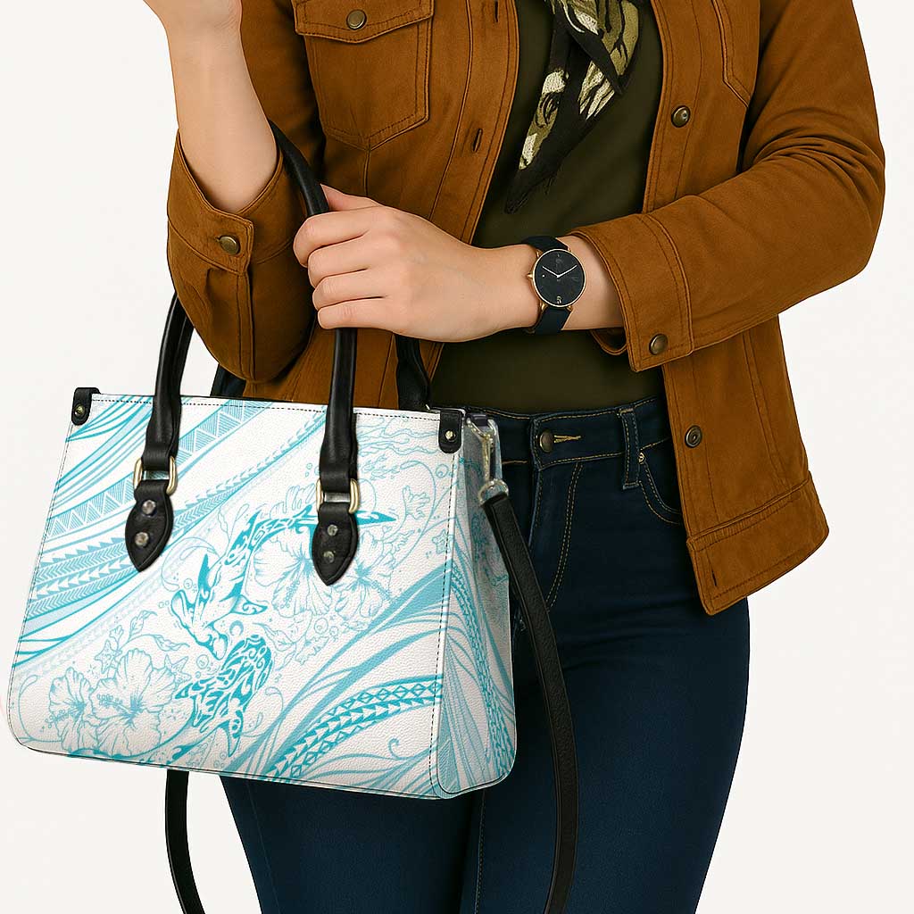Sharks Couple Dreamy Polynesians Floral Sea Leather Bag Turquoise - Polynesian Pride