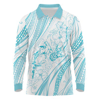 Sharks Couple Dreamy Polynesians Floral Sea Long Sleeve Polo Shirt Turquoise LT7 Turquoise - Polynesian Pride