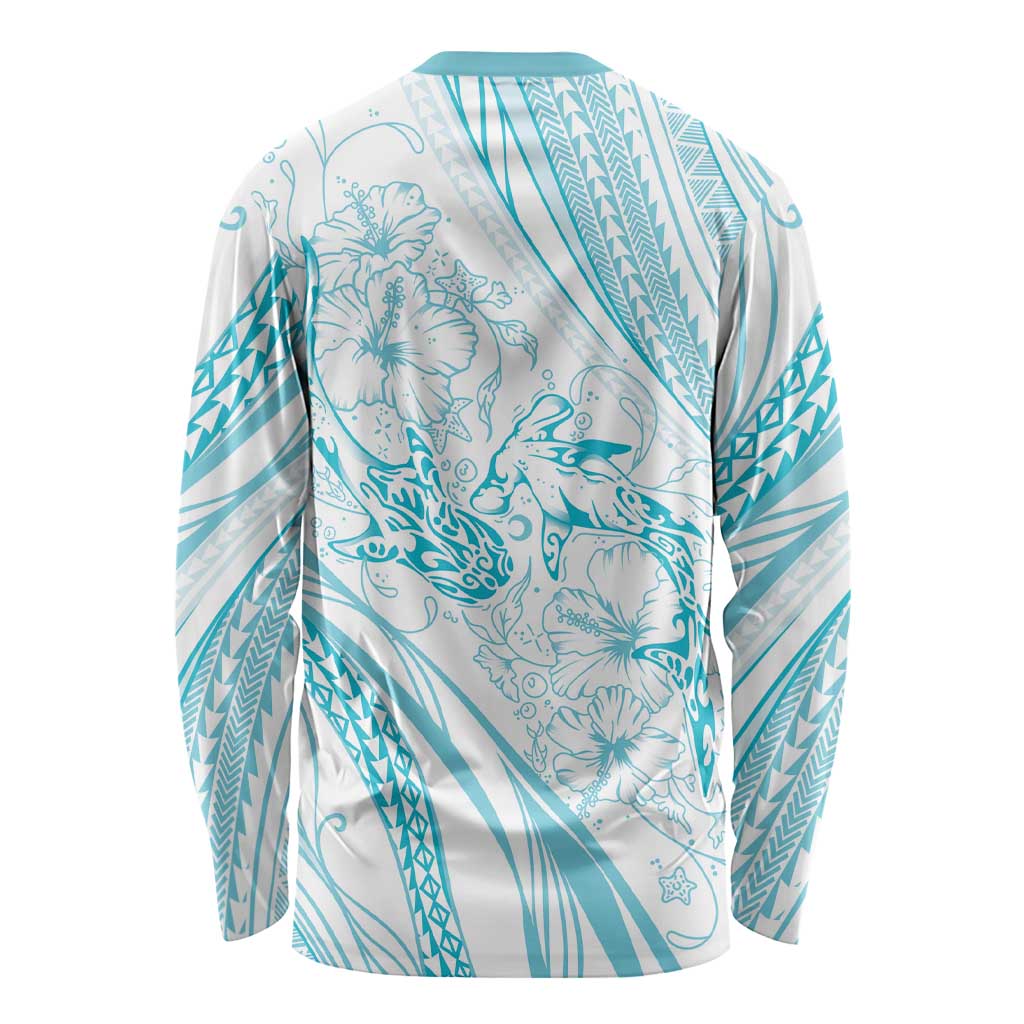 Sharks Couple Dreamy Polynesians Floral Sea Long Sleeve Shirt Turquoise - Polynesian Pride