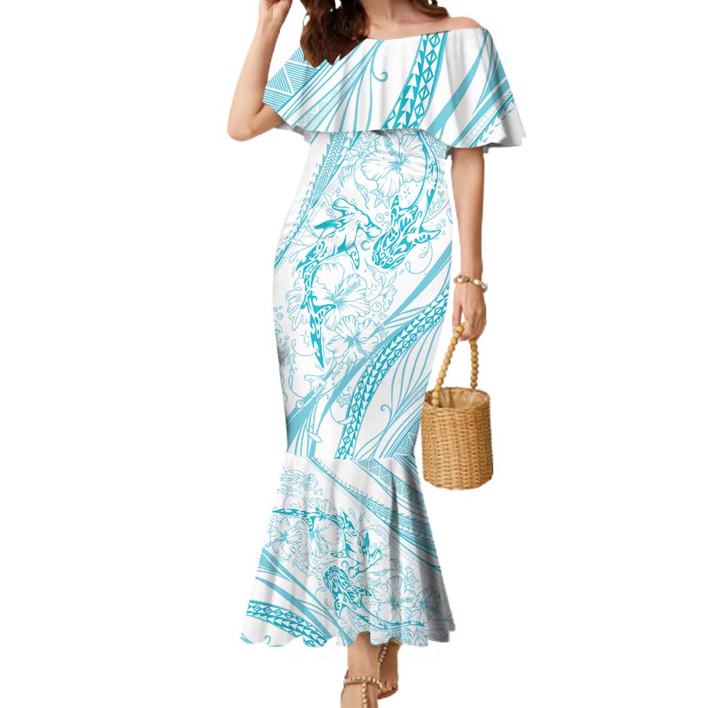 Sharks Couple Dreamy Polynesians Floral Sea Mermaid Dress Turquoise LT7 Women Turquoise - Polynesian Pride
