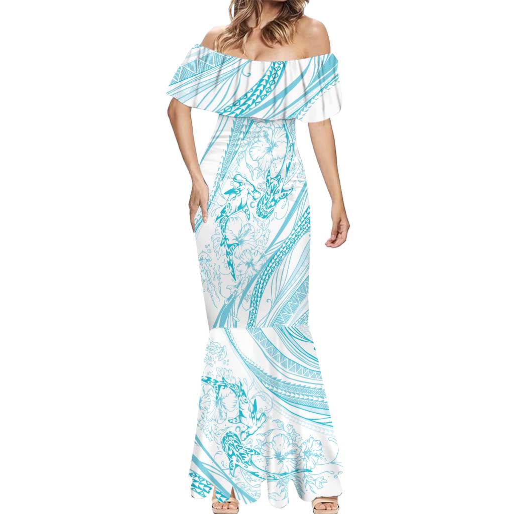Sharks Couple Dreamy Polynesians Floral Sea Mermaid Dress Turquoise LT7 - Polynesian Pride